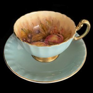 Vintage 1930s Aynsley Signed Doris Jones Orchard Fruit Teacup and Saucer Set